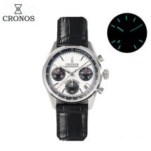 Cronos  L6035 New Chronograph Quartz Men Watches Miyota 6S20 38.5mm Black&wWhite Panda Dial Sapphire Waterproof 10Bar BGW-9