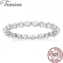 Trumium Ring aus 100 % 925er Sterlingsilber, schlichter, stapelbarer, runder Zirkon-Fingerring für Frauen, Party, Hochzeit, edler Schmuck