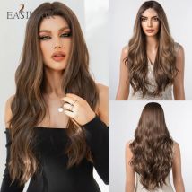 Easihair Lace Front Perücken braun Highlight goldene natürliche Welle synthetische Spitze Perücken mit Babyhaar für schwarze Frauen hitze beständig