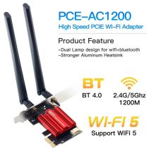 Adapter bezprzewodowy WiFi 5 PCI-E karta sieciowa AC1200 dwuzakresowy 2.4G/5GHz 802.11AC dla Bluetooth 4.0 laptop stacjonarny Windows 10