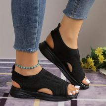 Neue Sommer Mode Komfortable Runde Kappe Dicke Sohle Einfarbig Casual Sport Schuhe Mesh Atmungsaktive Open-toe Sandalen für frauen