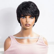 Echthaar Perücke Textur kurze Perücke & Pony Pixie Cut Perücken für weiße Frauen volle maschinell gefertigte Perücke