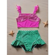 Mermaid Purple Cute Swimsuit For Girls Baby Princess Swimwear BikiniWomen'S Two-Piece Children'S Clothes Beach Trunks Wreath