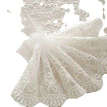 Embroidered Mesh Lace Garment Laces, Stylish Cotton Trimmings, DIY Sewing Accessories, White, Beige, 5Yard Width 13cm