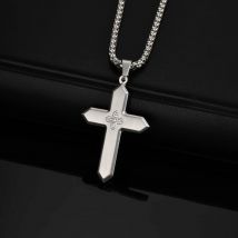 Stilvolle Edelstahl-Halskette mit mattem Kreuz-Anhänger und Zirkon, wasserfester christlicher religiöser Glaube-Gebetsschmuck für Männer