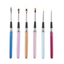 6 Style Nail Art Brush Pen Detachable Metal Flat Crystal Carving Polish Gel UV Painting Drawing Salon Line 3D Tips Tool Manicure