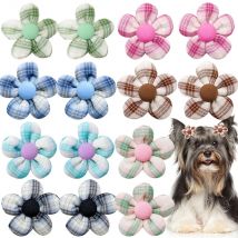 10/20PCS Flower Dog Bows With Rubber Bands Colorful Dog Hair Supplies Handmade Plaid Flower Puppy Bows Pet Accessories For Dogs