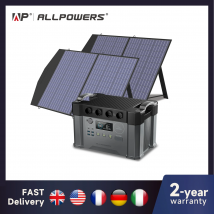Generator Solarny ALLPOWERS 2400W Ładowarka Akumulatorów, Gniazdo AC z Czystą Falą Sinusoidalną 110V/230V z 2×100W Przenośnymi Panelami Solarnymi do Użytku Zewnętrznego