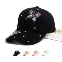 Mode Frauen Winter Gestrickte Baseball Kappe Neue Strass Schmetterling Elegante Dame Winter Hüte