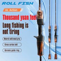 ROLLFISH Angelrute mit natürlichem Massivholzgriff, UL-Forellen-Angelrute, Kohlefaser, superweich, BFS-Angelrute für Forellen