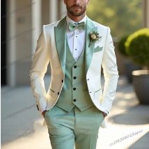 Weißer und mintgrüner formeller Herrenanzug, Bräutigam, Trauzeuge, Hochzeit, Party, Abschlussball, Business, männlicher Smoking, 3-teiliges Set, Blazer, Weste, Hose
