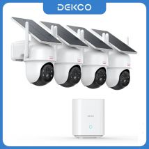 Dekco Sistema di telecamere a batteria solare da 3 MP Kit 4 telecamere wireless 360 °   Il set di telecamere Wi-Fi di sorveglianza PTZ include supporto base domestica Alex