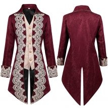 Coole Steampunk-Gothic-Jacke im viktorianischen Stil für Herren, Cosplay, Retro-Stil, lila Samt, Frack, mittelalterliche Kleidung, Uniform, Renaissance-Stoff