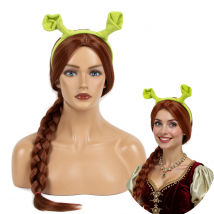 REEWES Princess Fiona Cosplay Synthetic Wig Fancy Fairy Accessories Shrek Green Ear Halloween Masquerade Girls Adult Women