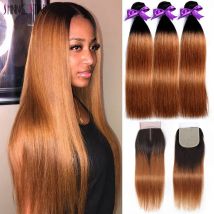 Ombre Honig Blonde Bundles Mit Verschluss Peruanische Gerade Menschenhaar 3 Bundles Mit Verschluss Braun 1B 30 Glänzende Stern Remy haar