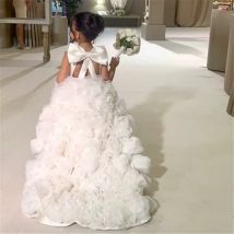 Luxury White Ivory Flower Flower Girl Dresses Pearls Dubai Kids Princess Birthday Wedding Party Children Holiday Gown