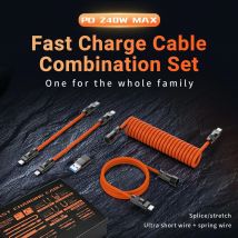 Set di cavi di ricarica rapida PD da 240 W con adattatore USB A + cavo da C a LT + prolunga da C a C/cavo a molla per laptop iPhone iPad Switch