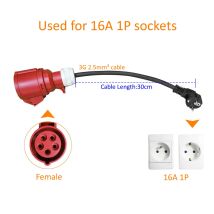 Von Schuko 16A EU-Stecker auf 16A 3-Phasen-roter CEE-Buchsenadapter für 16A 3-Phasen-11KW-EV-Ladegeräte