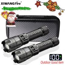 Hochstarke LED-Taschenlampen, 2000 lm, taktische Taschenlampe mit Display-Licht, wiederaufladbar, für Camping, Angeln, Notfall-Zoom-Laterne