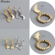 Orecchini a cerchio con pendente a forma di stella e luna in argento sterling 925 Orecchini in stile semplice in argento dorato per gioielli da festa di moda da donna