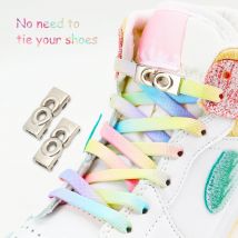 Schnürsenkel mit Metallschnalle, ohne Krawatten, Farbverlauf, Regenbogen-Schnürsenkel, keine Krawatte, elastische flache Schnürsenkel, Turnschuhe für Kinder und Erwachsene
