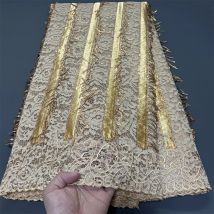 African Nigerian 2025 High-Quality Sequins Embroidery Tulle Lace Fabric Dresses Sewing Beads Stone for Prom 5Yards PS0081