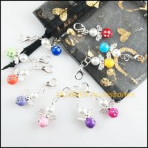 20 New Angel 14x22mm Charms Mixed Round Acrylic Silver Plated Retro With Lobster Claw Clasps