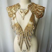 Stickerei Spitze Applikation Gold Pailletten Blume Hochzeit Edles Kleid Nähen Schwarz Tüll Stoff DIY Brautkleid Dekoration Handwerk