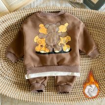 Winter Baby Jungen Sets Samt Baumwolle Langarm Tops + Hosen Cartoon Print Baby Wenig Bär Kinder Kleidung Infant Mädchen kleidung