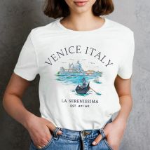90er Jahre Y2k Venedig Italien Print Damen Rundhals T-Shirt Casual Kurzarm Letter Print Frühling Sommer Top T-Shirt