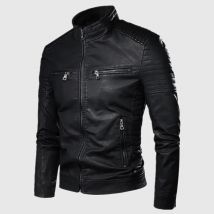 Herren Biker Lederjacke Stehkragen Punk Herren Lederjacke für Outdoor-Kleidung Lederjacke Herren Mode Stilvoller Mantel