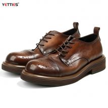 Britische Three Joint Herrenschuhe, geschnitzt, modisch, lässig, Lederschuhe mit Rindsleder, Retro, handgefertigt, alte Schuhe mit dicker Sohle