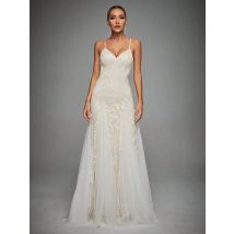 MgiacyPendant V-neck lace mesh with flag swing wedding dress