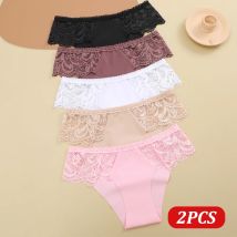 Neue 2 Teile/satz Sexy Spitze Niedrigen Taille Slips Für Frauen Nahtlose Einfarbig Höschen Set Trendy Bequeme Unterhose Dessous 2024
