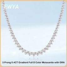 EWYA 3-Krallen-Tennis-Halskette mit 0,4 CT und 4,5 mm Farbverlauf, voller D-Farbe, Moissanit-Diamant, für Damen, 925er Silber, GRA-zertifizierte Halskette