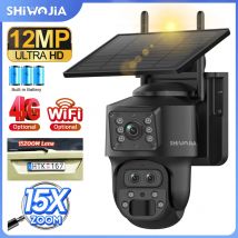 SHIWOJIA Solarkamera 4G SIM/WIFI 6K 12MP 15X ZOOM Aufnahme mit drei Objektiven Dual Screen Human Auto Tracking Farbnachtsicht UBox
