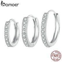BAMOER Orecchini a cerchio Huggie classici in argento sterling 925 con pavé di CZ, orecchini penetranti per cartilagine placcati in oro 18 carati per le donne