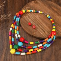 Neue 1set Handgemachte Multi Schicht Holz Halskette Ohrringe Set Aussage Colliers Kragen Ethnische Bunte Afrikanische Schmuck set Geschenke