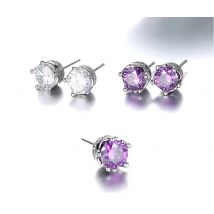 Vendite calde orecchini a bottone con ametista viola in argento Sterling 925 per le donne gioielli classici di design per feste di matrimonio in cristallo con corona reale