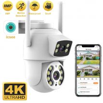 8mp 4k Dual-Objektiv mit Dual-Screen-Ptz-WLAN-Kamera ai Mensch erkennen Auto Tracking drahtlose Outdoor-Überwachungs kamera ICSee App