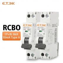 ETEK 19mm Width RCBO Residual Current Operated Circuit Breaker Type A 30mA Trip Protection Module C & B Curve EKL19