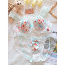 BANERDANNI (Pure Want Wind) Prinzessin Lolita Weiche süße kleine Bärenunterwäsche Niedliches kleines Busen-Push-up-BH-Set ohne Bügel