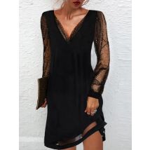 Fashion Dress Women Black V Neck Gazue Sequins Long Sleeved Female Dresses Party Club Dress Casual Short Dress 2022