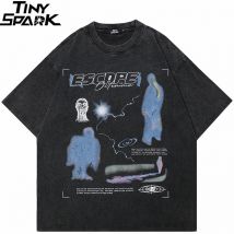 Hip Hop Gewaschen Schwarz T-Shirt Streetwear Vintage Grafik Escape T Shirt Baumwolle Hipster Unisex T-shirt Männer Tops Tees Y2K Dope