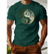 T-shirt da uomo estiva 100% puro cotone alla moda casual allentata sportiva yin-yang modello albero stampa girocollo a maniche corte