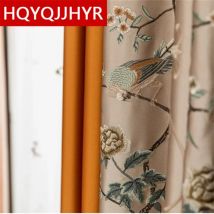 HQYQJJHYR Braun Blau Elster bestickter Verdunkelungsvorhang für Wohnzimmer Hochwertiger Schlafzimmer Hotel Küche Maßgeschneiderter Vorhang