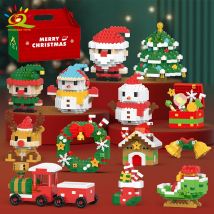 HUIQIBAO Weihnachten Elch Hirsch Weihnachtsmann Bausteine Stadt Schnee Haus Weihnachtsbaum Dekor. Bricks Set Spielzeug für Kinder Kinder Geschenk