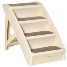 PawHut Escalera Plegable para Mascotas de 4 Peldaños Escalón con Alfombra Antideslizante para Cama Sofá 20kg 67x38x49,5cm Beige