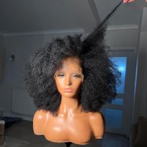 Mongolische verworrene lockige leimlose 4x4 Spitze Schließung Echthaar Perücke 360 volle Spitze Perücke gebleichte Knoten Afro lockige Spitze vorne Perücke 250 %