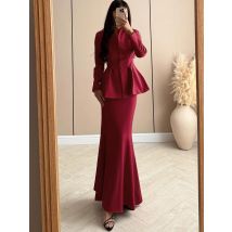 Sisterlinda Office Blazer 2-Piece Set Women Single Breasted Ruffle Coat+Peach Hip Trumpet Skirt Matching Elegant Commute Outfits